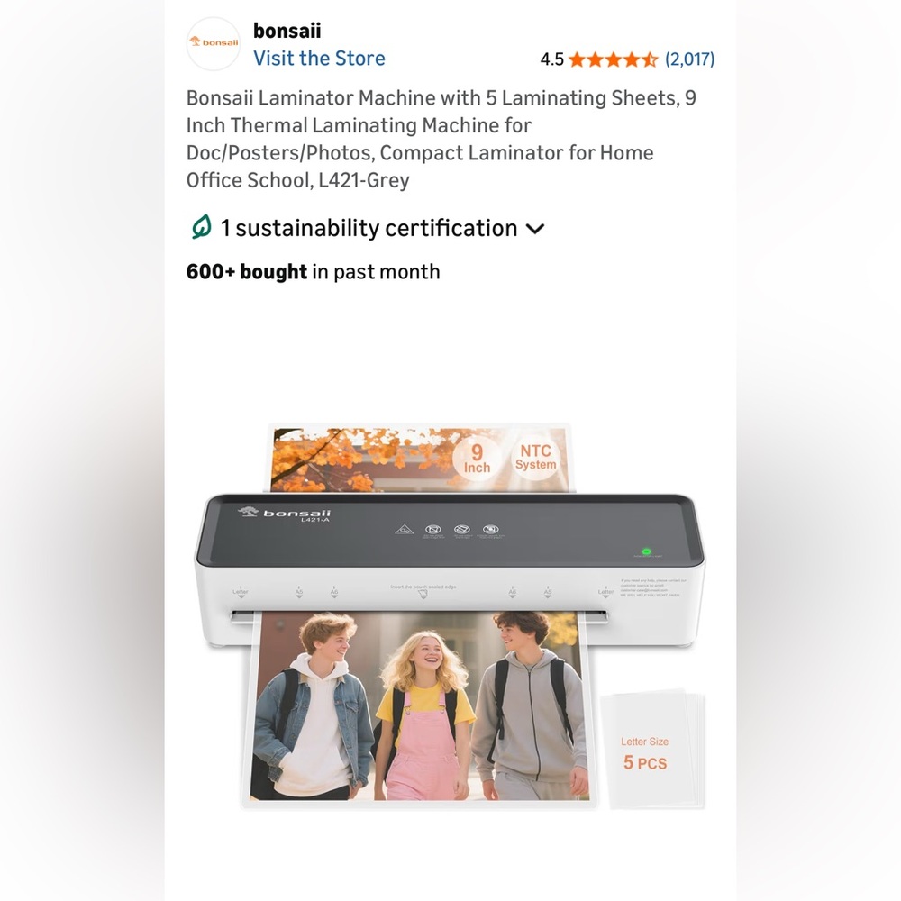 NIB Bondaii Thermal Laminator Hone,Office,School Use Quick 5 min Compact Easy